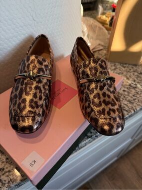 kate spade Metallic Leopard Print Loafers with Gold Hardware